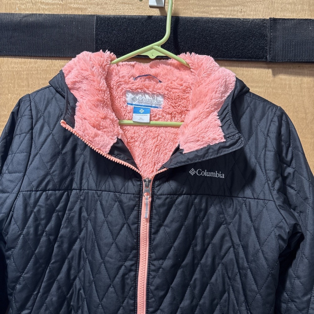 Columbia Girls Youth XL 18-20 Black Full Zip Peach Plush Interior Hooded